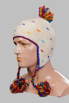 Hand-Knitted 100% Woolen Outside & Polyester Inside Multi-Colored Ear Flap