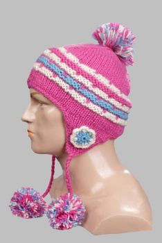 Hand-Knitted 100% Woolen Outside & Polyester Inside Multi-Colored Ear Flap