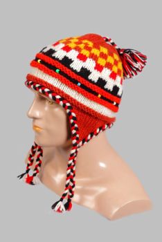 Hand-Knitted 100% Woolen Outside & Polyester Inside Multi-Colored Ear Flap