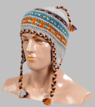 Hand-Knitted 100% Woolen Outside & Polyester Inside Multi-Colored Ear Flap
