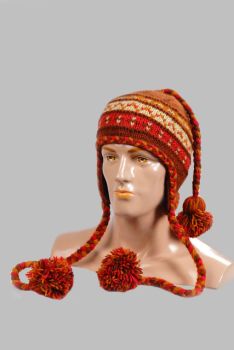 Hand-Knitted 100% Woolen Outside & Polyester Inside Multi-Colored Ear Flap