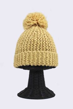 100% Woolen Outside and Polyester Inside Stretchable Soft & Warm Yellowish Colored Beanie Hat