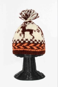 100% Pure Woolen Soft & Warm Multi-Colored Deer Designed Beanie Hat
