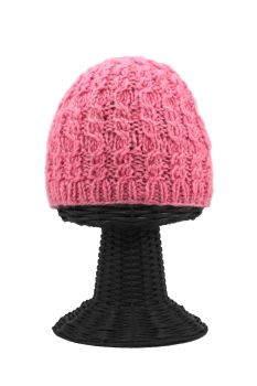 100% Woolen Outside and Polyester Inside Soft & Warm Stretchable Pink Women's Beanie Hat