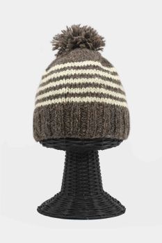 Soft & Warm Stretchable 100% Woolen Outside and Polyester Inside Gray Colored White Stripe Beanie Hat
