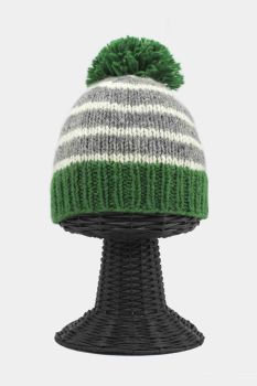 100% Woolen Outside and Polyester Inside Stretchable Soft & Warm Multi-Colored Striped Beanie Hat