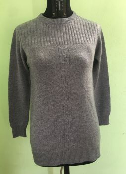 Pure Cashmere ladies  long   sweater  with  cable and  rib Hand Made  in Nepal 