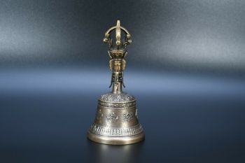 Tibetan Ashtamangala Symbol Carved 5 Pronged Bronze Dorje Vajra Bell