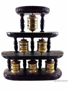 3 Layery 6 Prayer Wheel On Wooden Frame