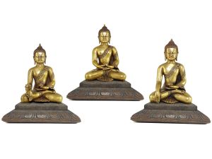 Statue Set of Shakyamuni Buddha, Amitabha Buddha and Medicine Buddha In Bronze Finishing with Wooden Base