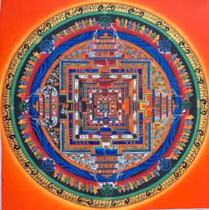 GENUINE HAND-PAINTED KALACHAKRA MANDALA -THE WHEEL OF LIFE CIRCLE ORIGINAL- TIBETAN THANGKA PAINTING 