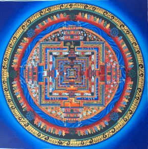 GENUINE HAND-PAINTED KALACHAKRA MANDALA THE WHEEL OF LIFE CIRCLE ORIGINAL TIBETAN THANGKA PAINTING 