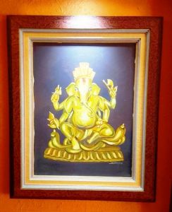 Wall hanging made from hard dye board and Nepali Lokta paper with lord Ganesh painting framing.