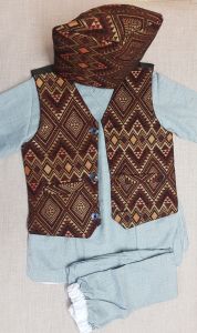 100% Cotton Daura Surwal for 1 year baby boys with Dhaka waistcoat and Dhaka Topi