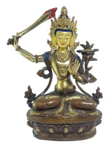 Old Stock , Tibetan Statue of Manjushree, Patly Gold Plated and Painted Face , Last Piece