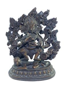 Old Stock , Tibetan Statue of Mahakala 2 arms , Chocolate Oxidized , Last Piece