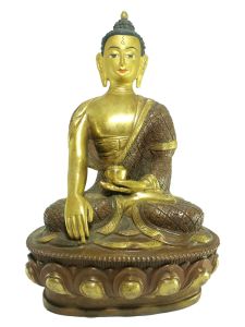  Old Stock Statue of Shakyamuni Buddha with Hand carving Partly Gold Plated , Painted Face, Last Piece 