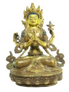  Old Stock Statue of Chenrezig Partly Gold Plated , Painted Face