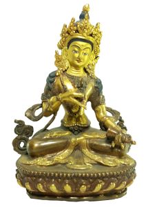 Old Stock Statue of Vajrasattva Partly Gold Plated , Painted Face