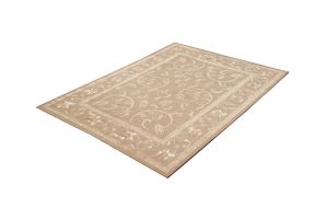 Nepali Handmade Wool and Silver Flower Design Carpet , 100knots , Natural 