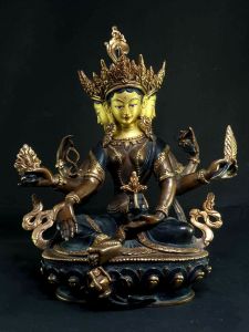 Statue of Vasundhara Partly Gold Plated Painted Face 