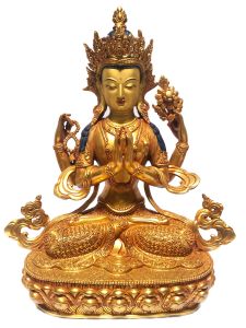  Monastery Quality Statue of Chenrezig , Full Gold Plated , Painted Face 