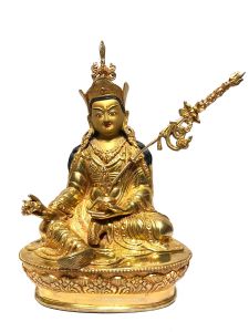 Monastery Quality Statue of Padmasambhava , Full Gold Plated , Painted Face