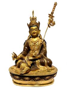  Monastery Quality Statue of Padmasambhava , Partly Gold Plated , Painted Face 