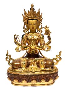  Monastery Quality Buddhist Statue of Chenrezig Full Fire Gold plated , Painted Face 