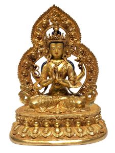  Monastery Quality Buddhist Statue of Chenrezig Full Fire Gold plated , Painted Face 