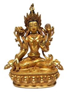 Monastery Quality Buddhist Statue of White Tara Full Fire Gold plated , Painted Face