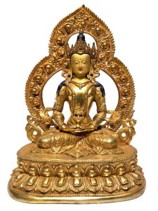  Monastery Quality Buddhist Statue of Aparmita Full Fire Gold plated , Painted Face 