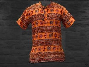 Nepali Handmade Cotton Kurta Sage , Orange Dying