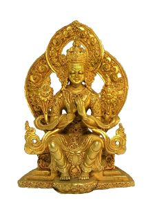 Nepali Small Statue Of Maitreya Buddha , Full Gold Plated