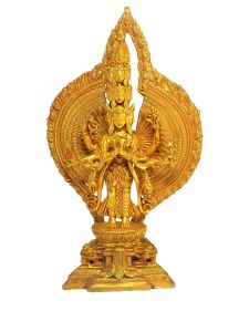 Nepali Small Statue Of Avalokiteshvara , Chenrezig , Full Gold Plated 