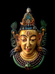 Handmade Wooden Mask Of Mahadev, Painted Golden 