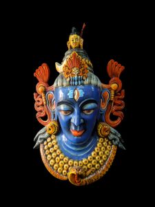 Handmade Wooden Mask Of Mahadev, Painted Blue