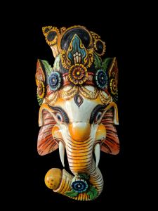 Handmade Wooden Mask Of Ganesh, Painted White 