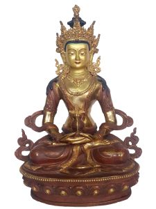 Statue of Aparmita Amitayus, Partly Gold Plated Painted Face 