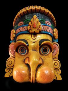 Handmade Wooden Mask Hanuman, Painted Yellow 