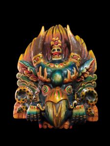 Handmade Wooden Mask Of Garudha, Painted Blue 
