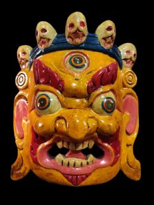 Handmade Wooden Mask Of Ganesh, Painted Yellow 