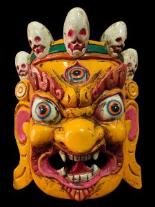 Handmade Wooden Mask Of Ganesh, Painted Yellow