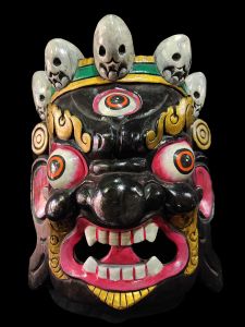 Handmade Wooden Mask Of Ganesh, Painted Black 