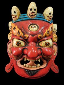 Handmade Wooden Mask Of Ganesh, Painted Red 