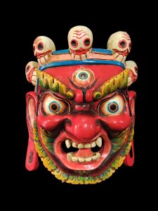Handmade Wooden Mask Of Ganesh, Painted Red 