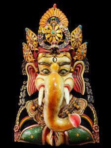 Handmade Wooden Mask Of Namaste Ganesh, Painted White 