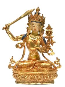  Monastery Quality Statue Of Manjushree, Fire Full Gold Plated , with Painted Face