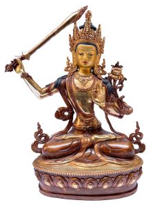 Nepali Statue Of Manjushree, Partly Gold Plated 
