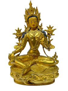 Nepali Statue Of Green Tara, Full Gold Plated , painted Face